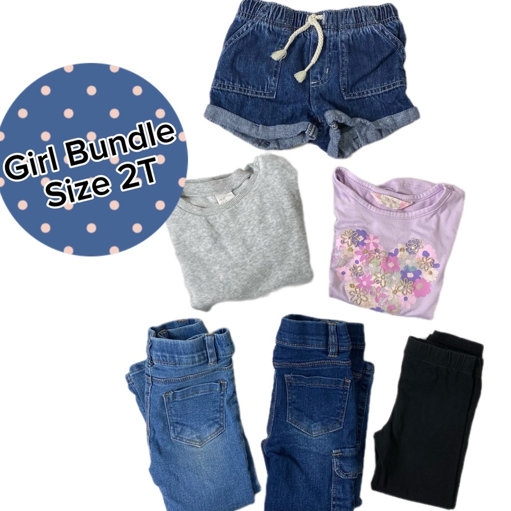 Size 2T Toddler Girl Clothes Lot 6 Piece Mix (Jeans, Tops, Shorts)